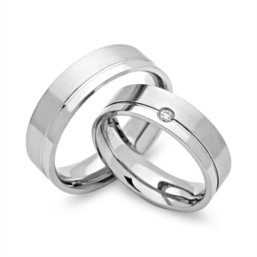 Vielsesringe i Stål m. zirkonia 