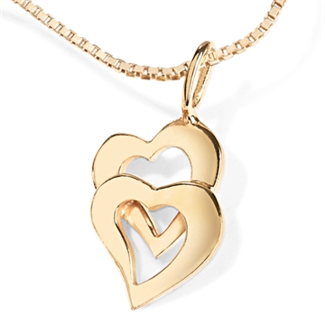 Forgyldt halskæde m. hjerter