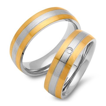 Delvis forgyldte vielsesringe i Stål