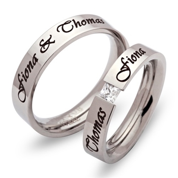 Vielsesringe i Stål med udvendig gravering