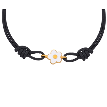 Collier læder m. blomst