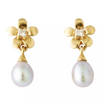 Ørehænger i 14 kt. Guld m. grå perler