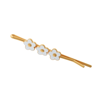 Forgyldt hårklemme m. hvide blomster