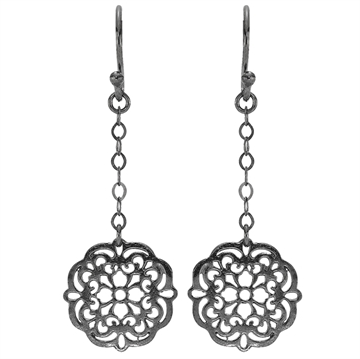 Filigran ørehænger sort sølv