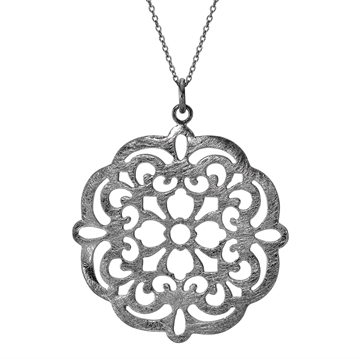 Collier i sort Sølv m. filigran vedhæng