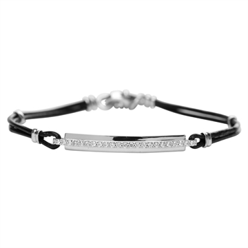 Sort læderarmbånd m. zirkonia