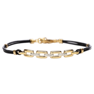 Læderarmbånd sort m. diamanter