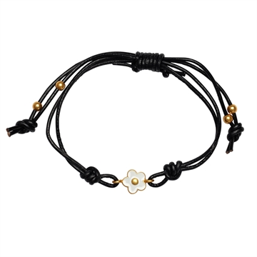Sort læderarmbånd m. blomst