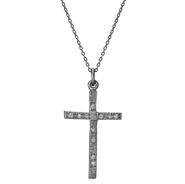 Collier sort sølv m. kors