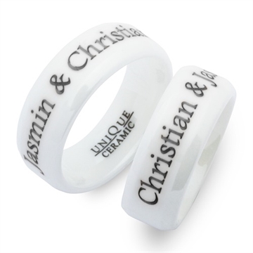 Vielsesringe i Keramik med udvendig gravering