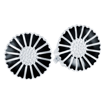 Sorte Marguerit øreclips i Sølv 