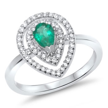 Ring 14 kt. hvidguld m. smaragd og diamanter