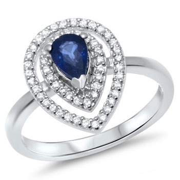 Ring 14 kt. hvidguld m. safir og diamanter