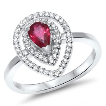 Ring 14 kt. hvidguld med rubin og diamanter