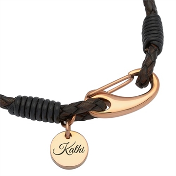 Brunt læderarmbånd m. gravering