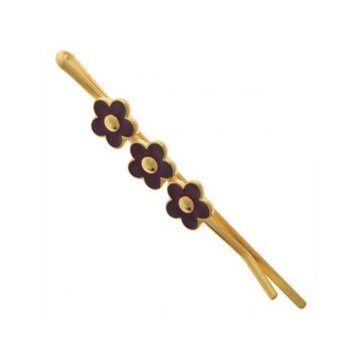 Forgyldt hårklemme m. røde blomster