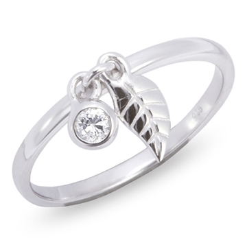 Stabelring sølv m. blad og zirkonia