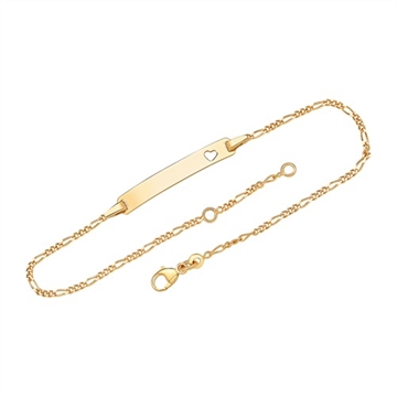 Figaro armbånd i 9 kt. Guld med Hjerte fra 12 cm - Mulighed for gravering