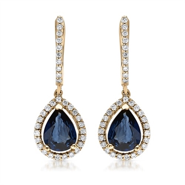 Ørehænger i 14 kt. Guld m. diamanter og safir