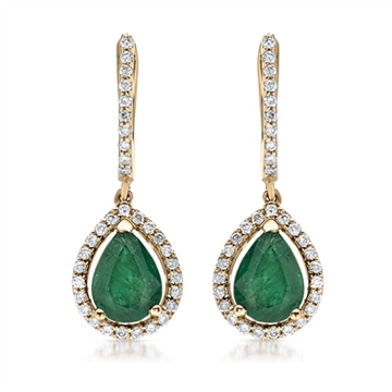 Ørehængere 14 kt. guld m. diamanter og smaragd