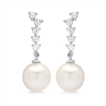 Ørestikkere 14 kt. hvidguld m. diamanter og perle