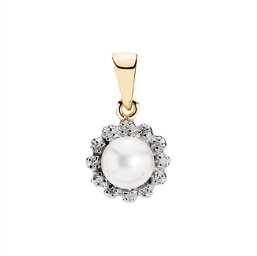 Vedhæng i 8 kt. Guld m. perle og diamanter