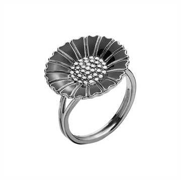 Marguerit ring sort rhodineret 18 mm