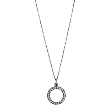 Collier sort sølv m. rundt vedhæng