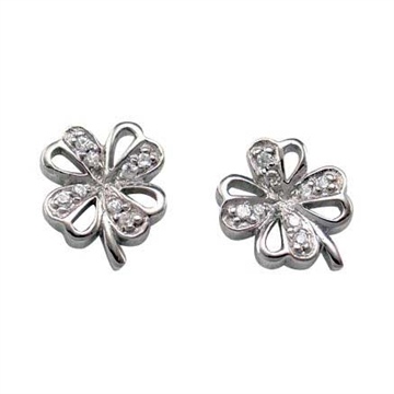 Øreringe i sølv med firkløver