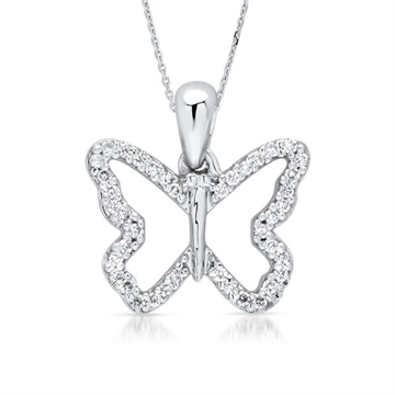 Collier i 14 kt. Hvidguld m. sommerfugl