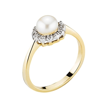 Ring i Guld med perle og diamant