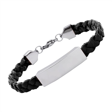 Sort læderarmbånd med gravering