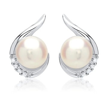 Ørestikker i 14 kt. Hvidguld m. perler & diamanter