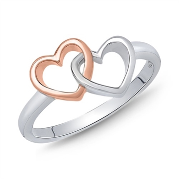 Ring i tofarvet Sølv med hjerter