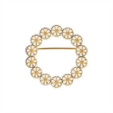 Rund forgyldt Marguerit broche