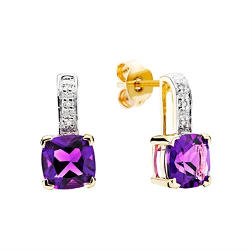 Ørestikker i Guld med Ametyst og diamanter