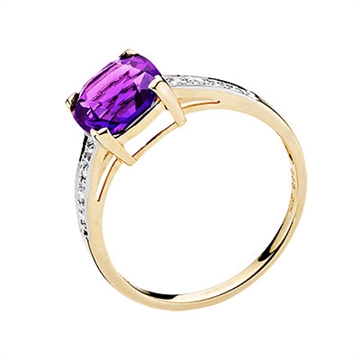 Ring i Guld m. Ametyst og diamanter